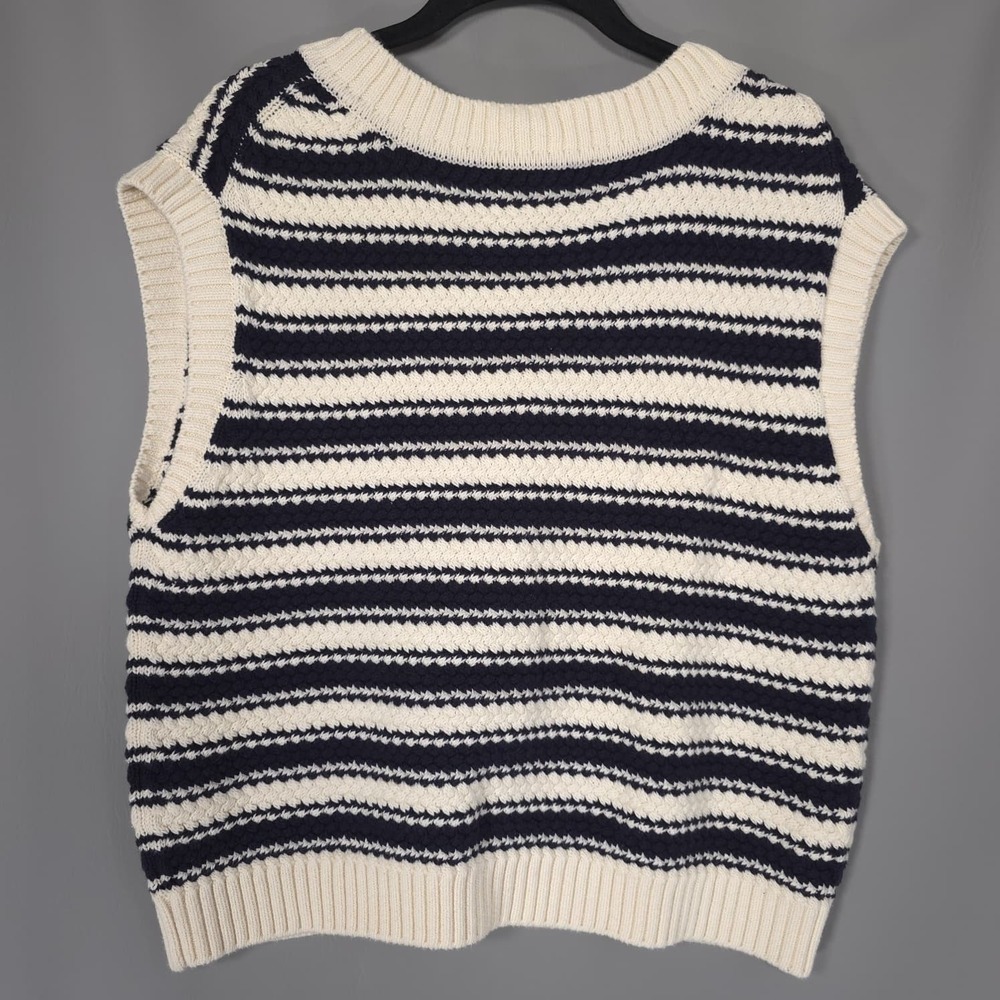 BODEN Women's Knit Sweater Vest MEDIUM Navy Ivory 100%‎ Cotton K0944 - Picture 6 of 9